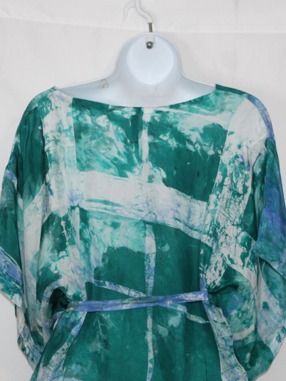 Osei Duro blue silk kaftan dress flowy watercolor beach resort wear mini - Picture 8 of 12